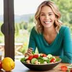 체중 감량과 영양학적 접근 - "Volume Eating: A Satisfying and Vibrant Meal"**

A joyful woman in her late 20s to early 30s, dress...