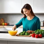 저탄수화물 식단과 장 건강 - **Prompt 1: "A vibrant, clean-eating kitchen scene featuring a diverse range of fresh, low-carb, hig...