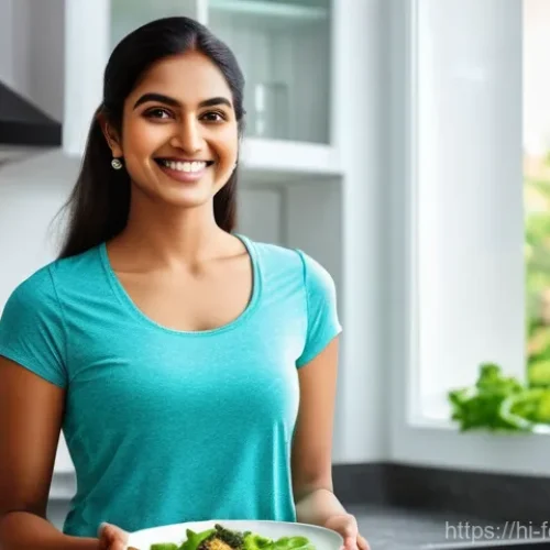 케토제닉 다이어트의 과학 - **Prompt 1: "A vibrant, healthy Indian woman in her late 20s, with a radiant smile, standing in a br...