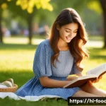 단순 당과 복합 당의 차이 - **Prompt:** A young woman in a comfortable, modest sundress sitting in a sunny park, reading a book....