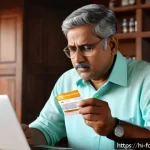 Home 19 건강기능식품 허위 광고 판별법 - A detailed and realistic digital illustration of a concerned middle-aged Indian man carefully readin...